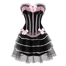 HOOUDO Damen Retro Mittelalter Kleid Damen Kleid Kleid Boden Cosplay Mittelalter Damen Länge Vintage Gothic Kawaii Kleidung Gothic Pink von HOOUDO