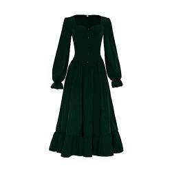 HOOUDO Damen Retro Mittelalter Kleid Mittelalterliches Vintage-Gothic-Kleid mit Langen Ärmeln und V-Ausschnitt für Damen Weißes Kleid Langarm von HOOUDO