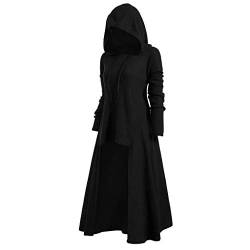 HOOUDO Gothic Kleid Damen Mittelalter Helloween Kostüme für Frauen Kleider Fashion Tops Vintage mit Kapuze hohe Damenbluse Plus Pullover Damenmantel Plus Size Gothic Kleidung von HOOUDO