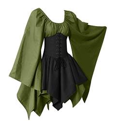 HOOUDO Gothic Kleid Damen Mittelalter Mittelalterliches Kostüm für Damen, Trompetenärmel, irisches Hemdkleid mit Korsett, traditionelles Kleid, Halloween, Frauen, Kleider Elegant Für Hochzeit von HOOUDO