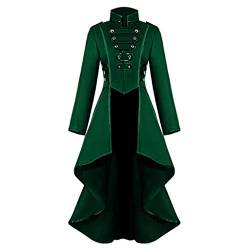 HOOUDO Mittelalter Kleidung Damen Jacke gotische Frauen Steampuk Spitze Karneval Kostüm Korsett Knopfmantel Jacke Damenmantel Hellblauer Damen Mantel von HOOUDO