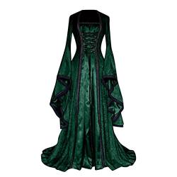 HOOUDO Mittelalterlicher Rock Lang Damen Damenkleid Retro-Stil, einfarbig, Trompetenärmel, langes Prinzessinnenkleid Mittelalterliche Lederrüstung Für Herren von HOOUDO