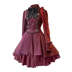 HOOUDO Mittelalterlicher Rock Lang Damen Damenkleid Retro-Stil, einfarbig, Trompetenärmel, langes Prinzessinnenkleid Vintage Gothic-Kleider Für Frauen in Übergröße von HOOUDO
