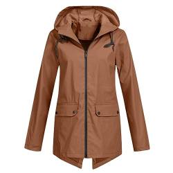 HOOUDO Regenjacke Damen Wasserdicht Atmungsaktiv Lang Regenmantel Schwarz Softshelljacke Outdoorjacke Übergangsjacke Leichte Jacke mit Kapuze für Frühlings Herbst zum Wandern Fahrrad von HOOUDO