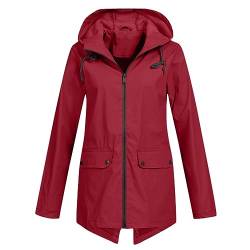 HOOUDO Regenjacke Damen Wasserdicht Atmungsaktiv Lang Regenmantel Schwarz Softshelljacke Outdoorjacke Übergangsjacke Leichte Jacke mit Kapuze für Frühlings Herbst zum Wandern Fahrrad von HOOUDO