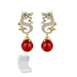 Dragon Hanging Bead Earrings, Chinese New Year Dragon Earrings，New Haute Sense Earing Fall/Winter 2024,Multi-Color Pearls Drop Dangle Dragon Shape Earrings (Red) von HOPASRISEE