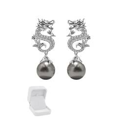 Dragon Hanging Bead Earrings, Chinese New Year Dragon Earrings，New Haute Sense Earing Fall/Winter 2024,Multi-Color Pearls Drop Dangle Dragon Shape Earrings (Sliver) von HOPASRISEE