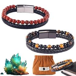 HOPASRISEE Natural Agate Stone Leather Beaded Bracelet, Natural Agate Stone Bracelet, Agate Stone Bracelet, Humanic Bracelets (2PC-E) von HOPASRISEE