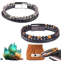 HOPASRISEE Natural Agate Stone Leather Beaded Bracelet, Natural Agate Stone Bracelet, Agate Stone Bracelet, Humanic Bracelets (2PC-F) von HOPASRISEE