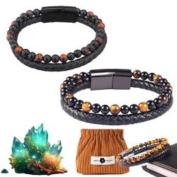 HOPASRISEE Natural Agate Stone Leather Beaded Bracelet, Natural Agate Stone Bracelet, Agate Stone Bracelet, Humanic Bracelets (2PC-K) von HOPASRISEE