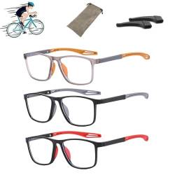 HOPASRISEE Sports Reading Glasses, Men'S Sports Ultra-Light Anti-Blue Light Presbyopic Glasses, Blue Light Blocking Computer Readers With Anti-Slip Silicone Ear Clip (Orange+Red+Black, 400) von HOPASRISEE