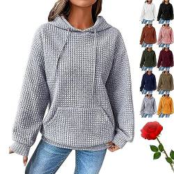Waffle Hoodie Women Solid Color Drawstring Pullover Sweatshirt Basic with Pocket, Fashion Fall Hoodies for Womens (Gray,XL) von HOPASRISEE