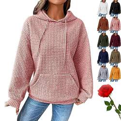 Waffle Hoodie Women Solid Color Drawstring Pullover Sweatshirt Basic with Pocket, Fashion Fall Hoodies for Womens (pink,XL) von HOPASRISEE