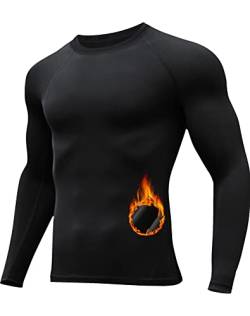 HOPLYNN 1er Kompressionsshirt Herren Langarm Thermo Unterwäsche Innenfleece Funktionsshirt Schwarz L von HOPLYNN