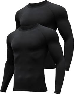 HOPLYNN 2er Kompressionsshirt Herren Langarm Funktionsshirt Männer Thermo Sportshirt Atmungsaktiv Schwarz- XL von HOPLYNN