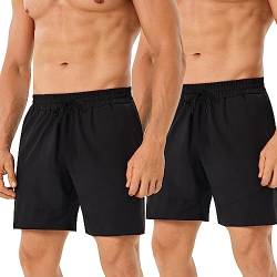 HOPLYNN 2er Pack Sporthose Herren Kurz mit Reißverschlusstasch Sport Short Laufhose Schnell Trocknend Schwarz L von HOPLYNN