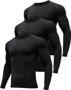 HOPLYNN 3er Kompressionsshirt Herren Langarm Funktionsshirt Männer Thermo Sportshirt Atmungsaktiv Schwarz- XL von HOPLYNN