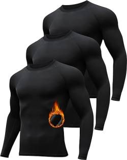 HOPLYNN 3er Kompressionsshirt Herren Langarm Thermo Unterwäsche Innenfleece Funktionsshirt Schwarz L von HOPLYNN