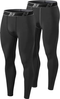 HOPLYNN Kompressionshose Herren Laufhose Lang für Joggen, Laufen, Training, Fitness, Radfahren Sport Leggings Atmungsaktiv Tights Herren Schwarz 2er Pack 2XL von HOPLYNN