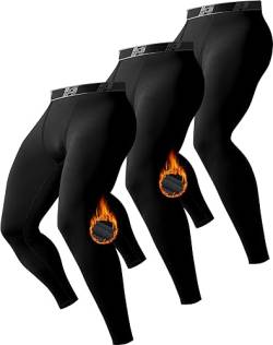 HOPLYNN Thermo Unterhose Kompressionshose Herren für Thermo Joggen, Laufen, Training, Fitness, Radfahren Sport Leggings Atmungsaktiv Tights Herren 3er Schwarz 2XL von HOPLYNN