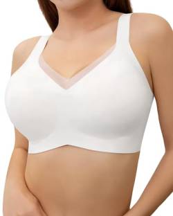 HORISUN Drahtlose Push-up-BHS, Bequeme, Nahtlose, unterstützende BHS, vollständig bedeckender BH, BHS in Übergröße für Damen (Weiß XL) von HORISUN