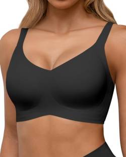 HORISUN Nahtlose BHS, vollständige Abdeckung, kabelloser Push-up-BH für Damen, Bequeme Bralettes mit V-Ausschnitt und Unterstützung (Schwarz M) von HORISUN