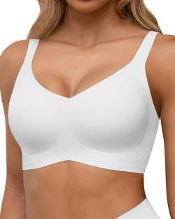 HORISUN Nahtlose BHS, vollständige Abdeckung, kabelloser Push-up-BH für Damen, Bequeme Bralettes mit V-Ausschnitt und Unterstützung (Weiß XL) von HORISUN