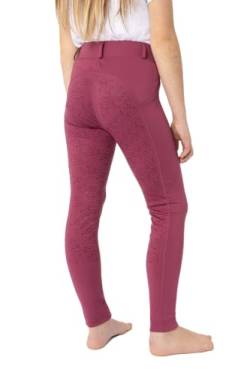 HORZE Kinder Reitleggings DEA, Reithose Mädchen, Gürtelschlaufen, Vollbesatz, Handytasche, Rot, 134/140 von HORZE