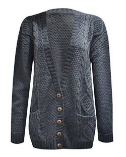 HOT LOOK Damen Strickjacke mit Zopfmuster und Knöpfen, lange Ärmel, Größe 36-54 Gr. 42-44, anthrazit von HOT LOOK