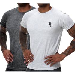 HOTCAT 2er Pack Athlet Slim-Fit Fitness Tshirt für Herren - Langes Schnelltrocknendes Gym T-Shirt - Bodybuilding, Krafttaining Workout Gym Shirt von HOTCAT