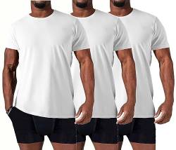 HOTCAT 3er Pack Herren T-Shirt mit Unsichtbarem Rundhals Unterhemd Herren - Stretch - Kurzarm Shirt Männer aus Baumwolle Basic Slim Fit von HOTCAT
