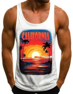 HOTCAT Tank Top Herren Tanktop Tankshirt T-Shirt mit Print Ärmellos Weste Muskelshirt Tank top Herren Sommer Print Palmen Beach von HOTCAT