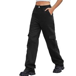 HOTIAN Cargohose Damen Baggy High Waist Jogginghose Y2K Cargohose für Damen und 12 Taschen Damen Fashion Casual Sporthose Black M von HOTIAN