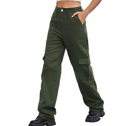 HOTIAN Cargohose Damen Baggy High Waist Jogginghose Y2K Cargohose für Damen und 6 Taschen Damen Fashion Casual Sporthose Amy Green M von HOTIAN