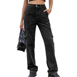 HOTIAN Cargohose Damen Baggy High Waist Jogginghose Y2K Cargohose für Damen und 6 Taschen Damen Fashion Casual Sporthose Dark Gray L von HOTIAN