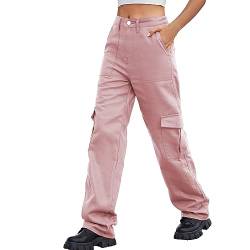 HOTIAN Cargohose Damen Baggy High Waist Jogginghose Y2K Cargohose für Damen und 6 Taschen Damen Fashion Casual Sporthose Pink S von HOTIAN