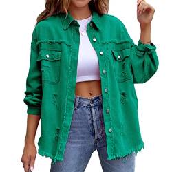 HOTIAN Damen Jeansjacke jeansjacken für damen übergangsjacke damen Vintage Jean Mantel Übergangs Ripped Denim Jacken Green S von HOTIAN