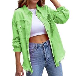 HOTIAN Damen Jeansjacke jeansjacken für damen übergangsjacke damen Vintage Jean Mantel Übergangs Ripped Denim Jacken Light Green L von HOTIAN