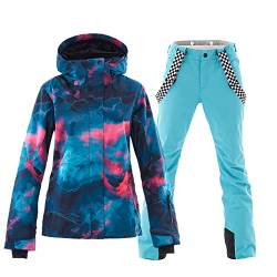 HOTIAN Damen Schneeanzug, Wasserdicht Winddicht Winter Warme Schnee Skifahren Sätze,für Wandern Klettern Isoliertes Snowboarden BU+BU XL von HOTIAN