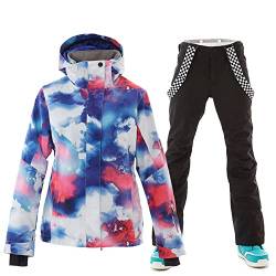 HOTIAN Damen Schneeanzug, Wasserdicht Winddicht Winter Warme Schnee Skifahren Sätze,für Wandern Klettern Isoliertes Snowboarden COLORFUL+BK L von HOTIAN