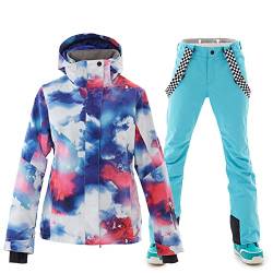 HOTIAN Damen Schneeanzug, Wasserdicht Winddicht Winter Warme Schnee Skifahren Sätze,für Wandern Klettern Isoliertes Snowboarden COLORFUL+BU L von HOTIAN