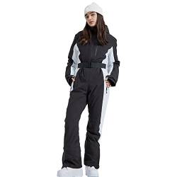 HOTIAN Damen Skianzug Damen Einteiler Skioverall Winter Warme Schnee Skifahren Winddicht Wasserdicht Outdoor Schneeoverall Jumpsuit Mit Kapuze Verdicken Schneeanzug Ski Suit Black L von HOTIAN