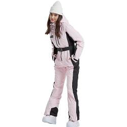 HOTIAN Damen Skianzug Damen Einteiler Skioverall Winter Warme Schnee Skifahren Winddicht Wasserdicht Outdoor Schneeoverall Jumpsuit Mit Kapuze Verdicken Schneeanzug Ski Suit Pink M von HOTIAN