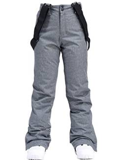 HOTIAN Damen Skihose Hosenträgerhose Snowboardhose Winter Wasserdicht Winddicht Warm Abnehmbare Hosenträger Skilanglaufhose Thermohose Wanderhose Ski Pant Gray S von HOTIAN