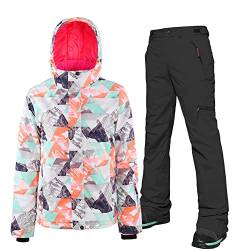 HOTIAN Damen-Skijacke und hose, Wasserdicht Winddicht Winterwarme Skianzüge,für Wandern Snowboarden OR BK-M von HOTIAN