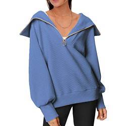 HOTIAN Damen Sweatshirt Pullover ohne Kapuze Oversize Casual Langarm Pullover Sweatshirt Einfarbige V-Ausschnitt Sport Sweatshirts von HOTIAN