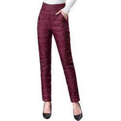 HOTIAN Damen Winter Warme Gänse Daunenhose Warme Gefütterte Jogginghose Winddicht Winterhose Ultraleichte Schneehose Red L von HOTIAN