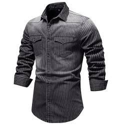 HOTIAN Herren Hemden, Herren Denim Shirt Langarmhemd,Freizeithemd Regular Businesshemd,Slim-Fit-Herrenhemden Grey XL von HOTIAN