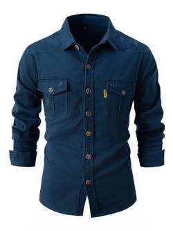 HOTIAN Herren Hemden Langarm Denim Shirt Freizeithemd Regular Businesshemd Vintage Hemd Slim-Fit-Herrenhemden von HOTIAN