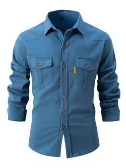 HOTIAN Herren Hemden Langarm Denim Shirt Freizeithemd Regular Businesshemd Vintage Hemd Slim-Fit-Herrenhemden von HOTIAN